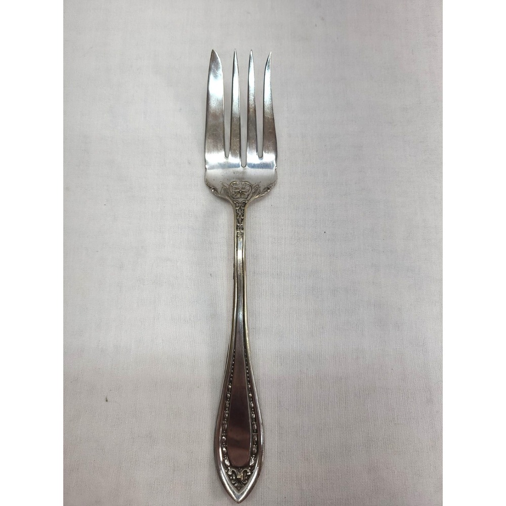 Vintage 8" Silver Plate  Coin Silver Floral Pattern Cold Meat Serving Fork